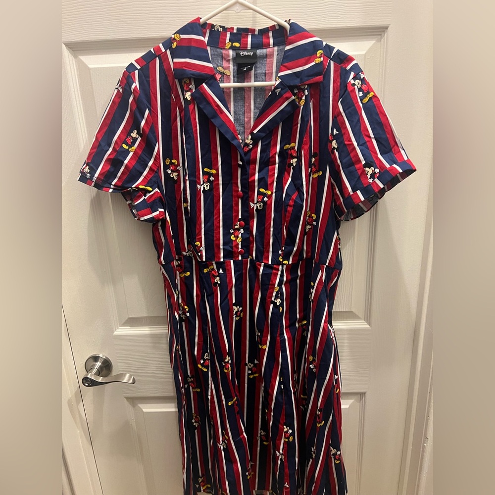 Torrid Disney Mickey Mouse Retro Swing Dress - Poplin Striped Red & Blue size 14 - Picture 7 of 10